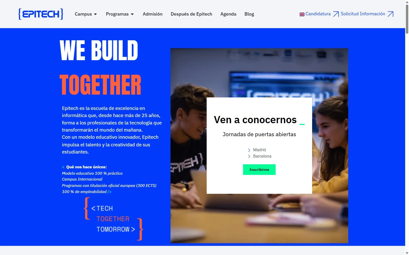 Homepage of one of the Epitech websites